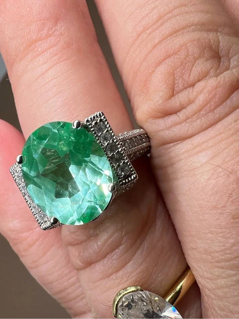 Vanna K Green Gemstone Sterling silver Halo Cocktail Ring